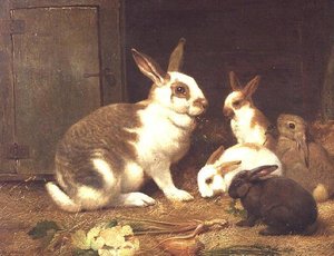 Kaniner som fôrer av Henry William Carter