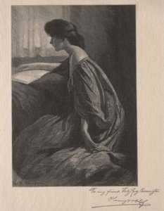 Jente som leser ved et vindu. av Henry Wolf