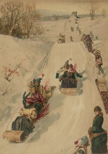 Kjelkekjøring, av L. Prang og Co., 1886 (akvatint)
