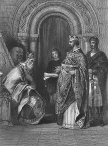 Kong Henry II av England presenterer den pavelige oksen fra 1155 som tillot ham å invadere, styre og styre Irland