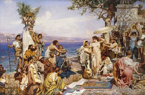 Phryne på festivalen Poseidon, havets gud,