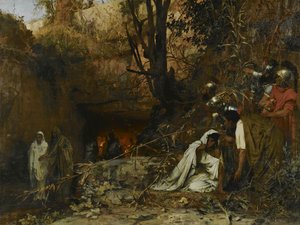 Kristne forfølgere ved inngangen til katakombene, 1874 av Henryk Siemiradzki