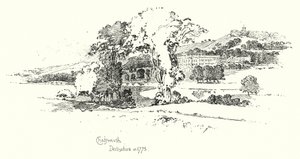 Chatsworth, Derbyshire, i 1775 (litho) av Herbert (after) Railton