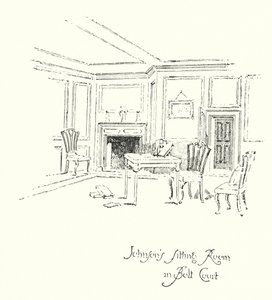Dr Johnsons stue i Bolt Court, London (litho) av Herbert (after) Railton