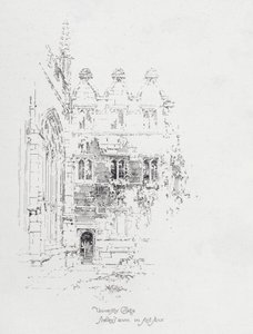 Den engelske poeten Percy Bysshe Shelleys rom i første etasje på University College, Oxford (litho)