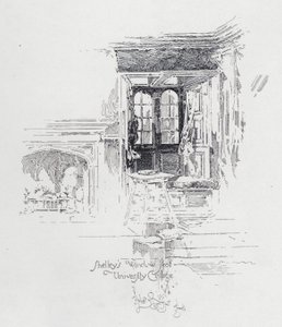 Den engelske poeten Percy Bysshe Shelleys vindussete ved University College, Oxford (litho) av Herbert (after) Railton