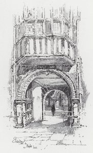 Inngangsporten til Staple Inn (gravering) av Herbert (after) Railton
