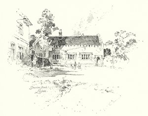 Grammar School, Lichfield, hvor Dr Johnson gikk på skolen (litho) av Herbert (after) Railton