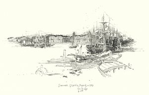 Greenwich Hospital og frakt, i 1749 (litho) av Herbert (after) Railton