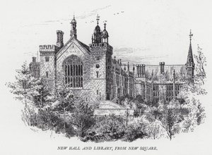 Ny hall og bibliotek, fra New Square (gravering) av Herbert (after) Railton