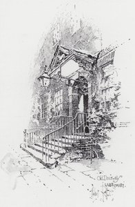 Gammel døråpning, Lamb Court (gravering) av Herbert (after) Railton