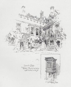 Prekestol brukt av den engelske metodistpredikanten John Wesleys og rommene hans ved Lincoln College, Oxford (litho)