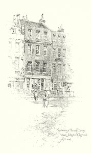 Bosted til Thomas Davies, London, hvor Dr Johnson og James Boswell først møttes (litho) av Herbert (after) Railton