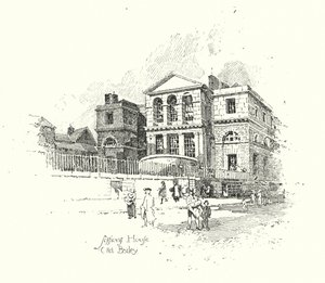 Sessions House, Old Bailey, London (litho) av Herbert (after) Railton