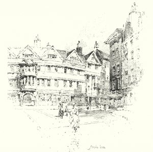 Staple Inn, London (litho) av Herbert (after) Railton