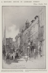 Huset på Gerrard Street, London, hvor poeten John Dryden døde i 1700 (litho) av Herbert (after) Railton