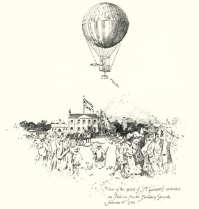 Utsikt over oppstigningen til Mr Lunardis Celebrated Air Balloon, fra Artillery Ground av Herbert (after) Railton