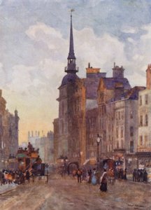 Ser ned Ludgate Hill fra Steps of St Paul's (farge litho)