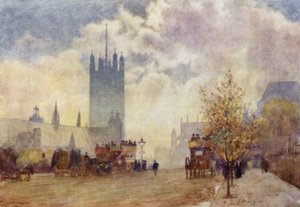 Victoria Tower og East End of Westminster Abbey (farge litho) av Herbert Menzies (after) Marshall