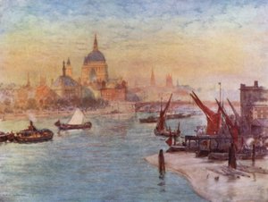 Utsikt fra Waterloo Bridge (farge litho) av Herbert Menzies (after) Marshall