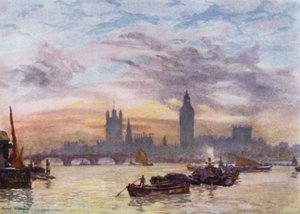Westminster Towers (farge litho) av Herbert Menzies (after) Marshall