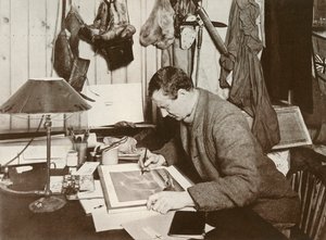 Dr. Wilson arbeider opp skissen som er gitt på s. 258, 1911, 1913 av Herbert Ponting