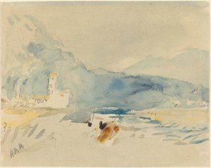 Et landskap med fjell og en bekk av Hercules Brabazon Brabazon