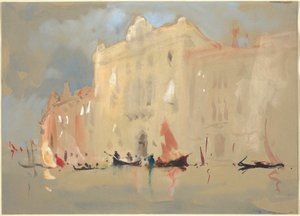Gondoler foran et palass ved Canal Grande i Venezia av Hercules Brabazon Brabazon