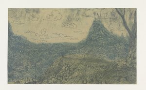 Fjelllandskap med emblem, første versjon Mountain Landscape with a Crest and a Forked Tree: Første versjon