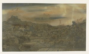 Dal med en elv og en by med fire tårn av Hercules Segers