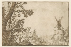 Landskap med mølle på høyborg av Herman Breckerveld