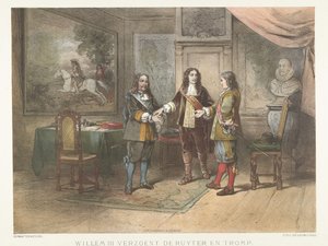 Prins William III forsoner Michiel de Ruyter og Cornelis Tromp, 1673 William III forsoner de Ruyter og Tromp (tittel på objekt)