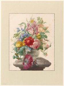 Blomster i en glassvase med en sommerfugl Bloemen in vaas møtte Atalanta av Herman Henstenburgh
