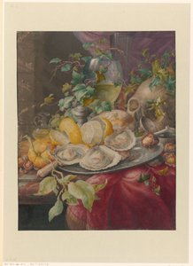 Vanitas stilleben med østers og hodeskalle