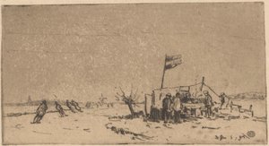 Vinterlandskap med skatere av Herman Heuff (signed by artist)