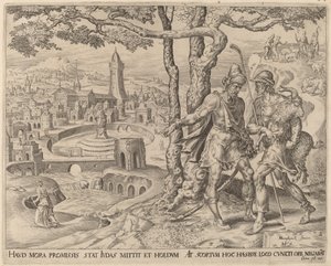 Adullamitten Hirah med ungen av Herman Jansz Muller after Maerten van Heemskerck