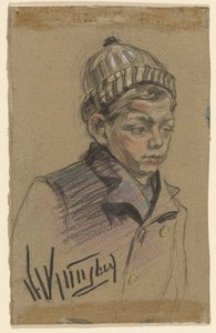 Gutt med frakk og hatt av Herman Kruyder (signed by artist)