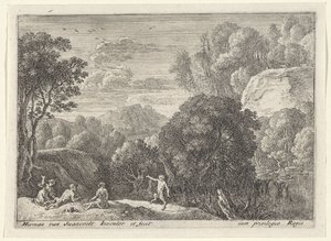 dansende satyr Landskap med satyrer (serietittel) av Herman van Swanevelt