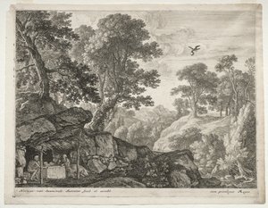 Landskap med Sts. Paul og Anthony. av Herman van Swanevelt