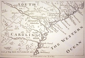 Kart over South Carolina i 1730 (litho) av Hermann (after) Moll