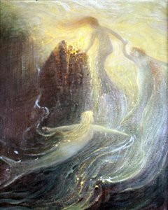 Sett for operaen «Les filles du Rhine»» av Richard Wagner, laget i 1869: maleri av Herman Hendrich. Wagner-museet Bayreuth. av Hermann Hendrich