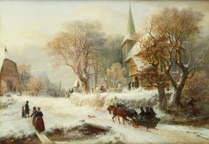 Gå til kirken (olje på lerret)