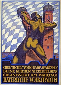 Valgkampanjeplakat for det bayerske folkepartiet (farge litho) av Hermann Keimel