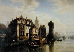 Utsikt over Rotterdam (olje på panel) av Hermann Meyerheim