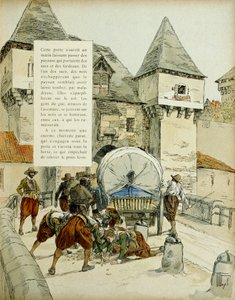 Amiens overraskelse. Spanjolene brukte et triks for å ta byen Amiens, 11. mars 1597 ved å blokkere harven med en vogn. Illustrasjon, 1907, av Hermann Vogel av Hermann Vogel