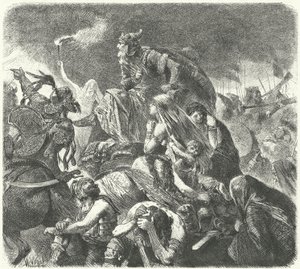 Huneren Attila etter det avgjørende angrepet fra vestgoterne i slaget ved Chalons, 451 av Hermann Vogel