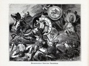 Epaminondas redder Pelopidas, 1882 av Hermann Vogel