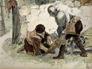 Henri IV (1553-1610) skadet under en rekognosering ved Aumale mot Mayenne-hæren. Illustrasjon av Hermann Vogel (1856-1918) i "" Henri IV"" av Hermann Vogel