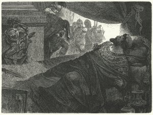 Mithridates VI av Pontus forsøker å begå selvmord ved å ta gift, 63 f.Kr av Hermann Vogel