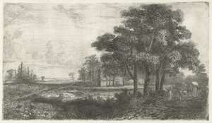Trefylt landskap med overbygd vogn av Hermanus Jan Hendrik van Rijkelijkhuysen